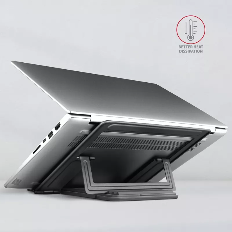 Axagon STND-L Aluminum stand for laptops size 10 inch–17.3 inch. Eight adjustable height and angle. Grey version.