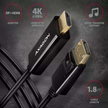Axagon RVD-HI14C2 DisplayPort -> HDMI 1.4 cable 1.8m, 4K/30Hz
