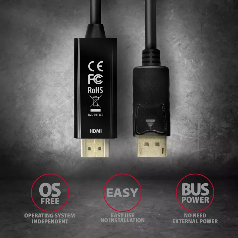 Axagon RVD-HI14C2 DisplayPort -> HDMI 1.4 cable 1.8m, 4K/30Hz