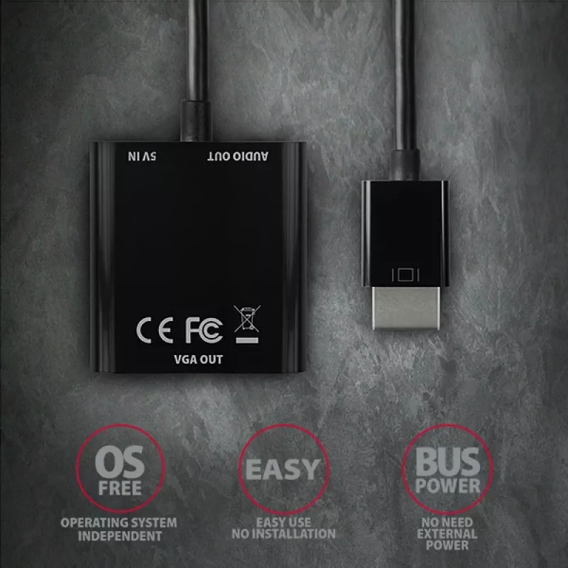 Axagon RVH-VGAN HDMI -> VGA adapter FullHD, 1920x1200, audio OUT, power IN