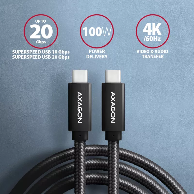 Axagon BUCM32-CM10AB SPEED+ USB-C USB 20Gbps/100W cable 1 m