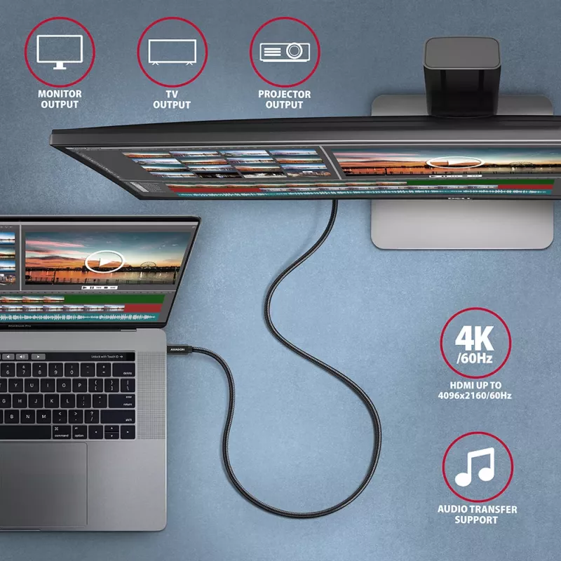 Axagon BUCM32-CM10AB SPEED+ USB-C USB 20Gbps/100W cable 1 m