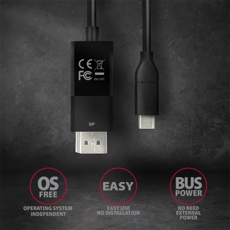 Axagon RVC-DPC USB-C -> DisplayPort cable 1.8m 4K/60Hz