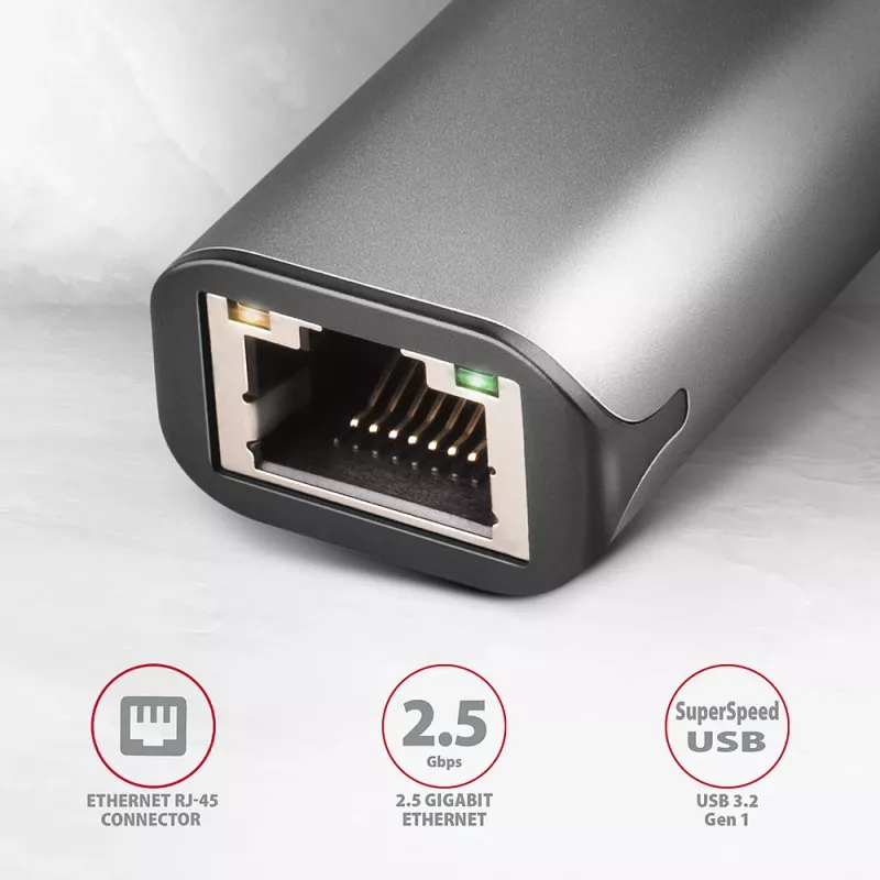 2.5 Gigabit Ethernet adapter AXAGON ADE-25R — USB Type-C, 10/100/1000/2500 Mbit, 5000 Mbit/s, aluminium, grey