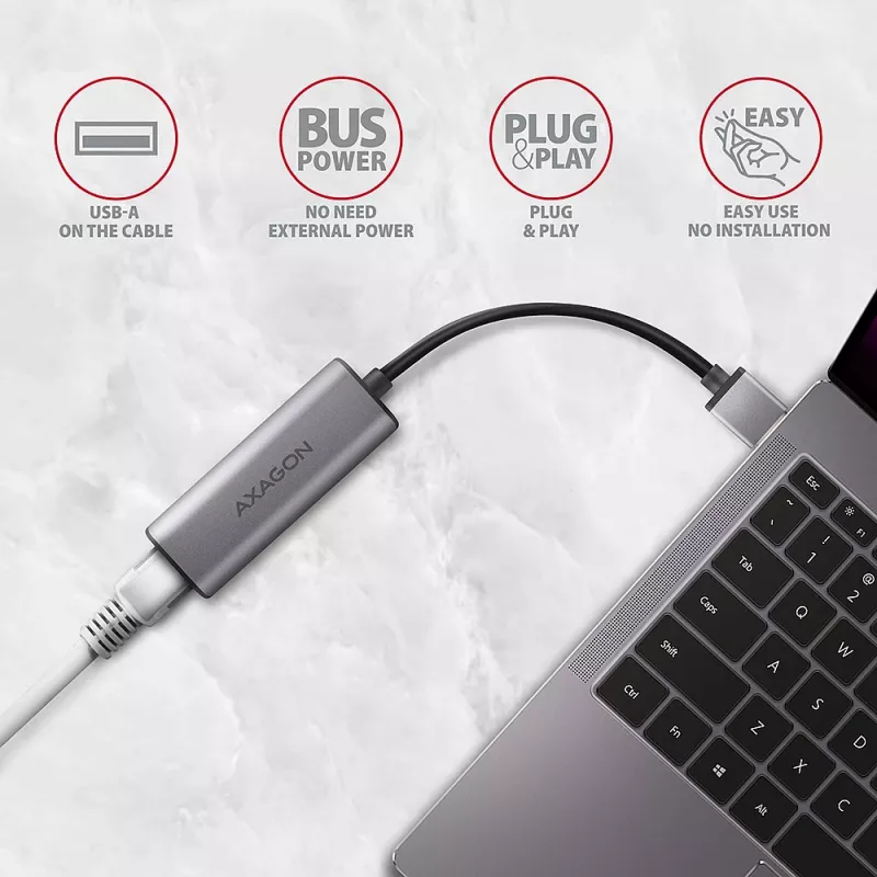 2.5 Gigabit Ethernet adapter AXAGON ADE-25R — USB Type-C, 10/100/1000/2500 Mbit, 5000 Mbit/s, aluminium, grey