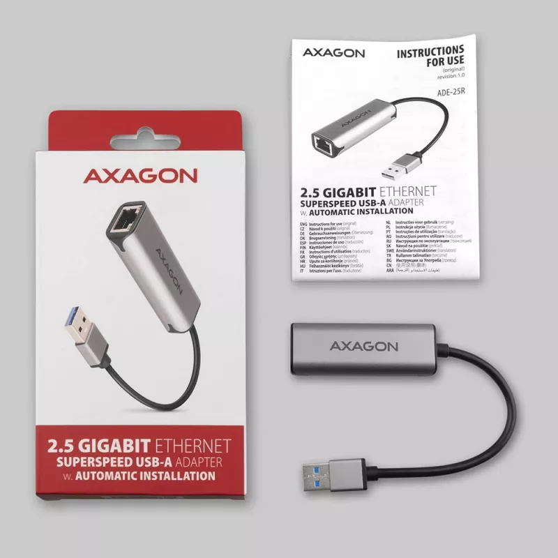 2.5 Gigabit Ethernet adapter AXAGON ADE-25R — USB Type-C, 10/100/1000/2500 Mbit, 5000 Mbit/s, aluminium, grey