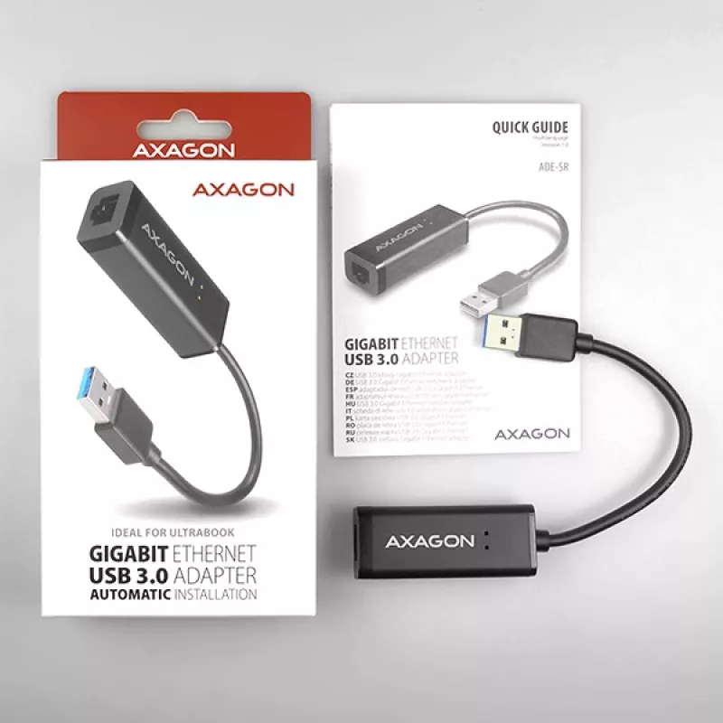 Axagon ADE-SR USB-A gigabit ethernet adapter, Wired, USB, Ethernet, 1000 Mbit/s, Black