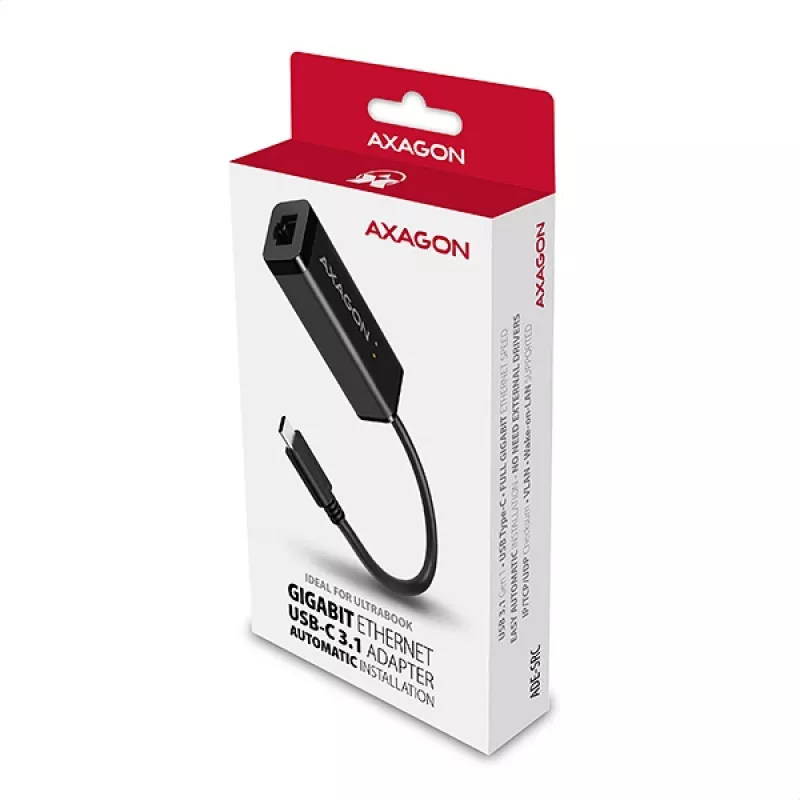 Axagon ADE-SRC USB-C gigabit ethernet adapter, Wired, USB Type-C, Ethernet, 1000 Mbit/s, Black