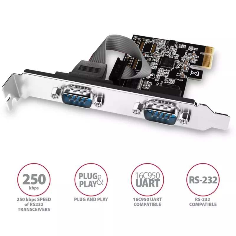 Axagon PCEA-S2N PCIe - 2x serial port 250 kbps adapter w. SP & LP
