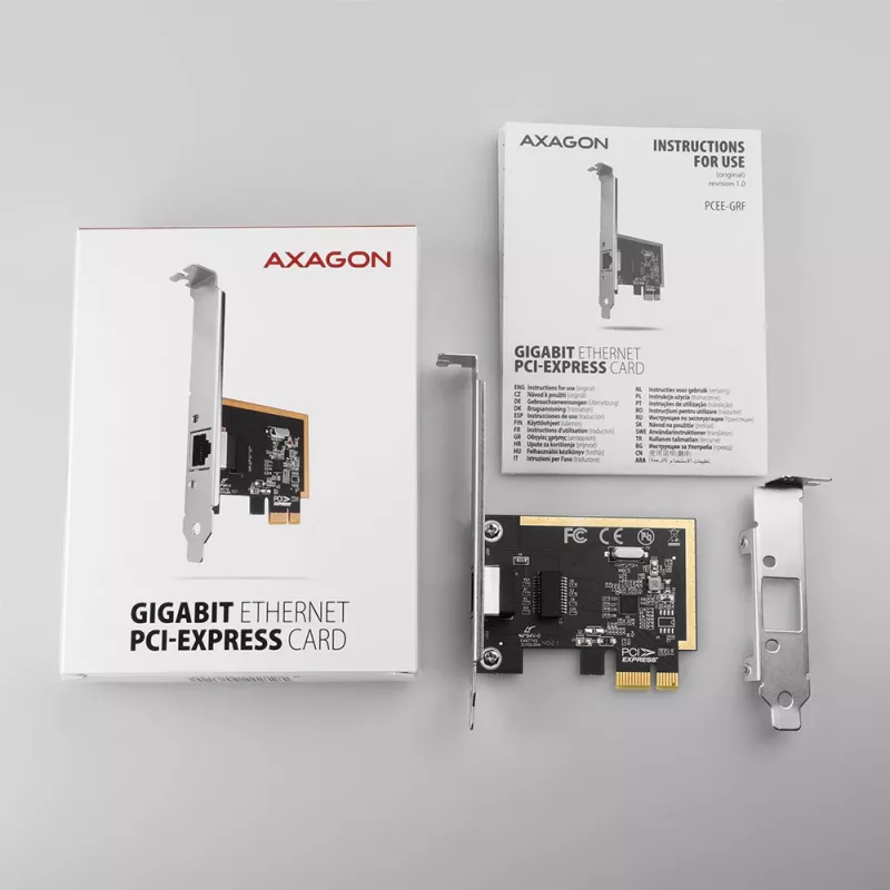 Axagon PCEE-GRF PCIe - Gigabit Ethernet adapter Realtek 8111F w. SP & LP