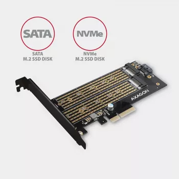 Axagon PCEM2-D PCIe x4 - M.2 NVMe M-key + SATA B-key slot adapter w. SP & LP