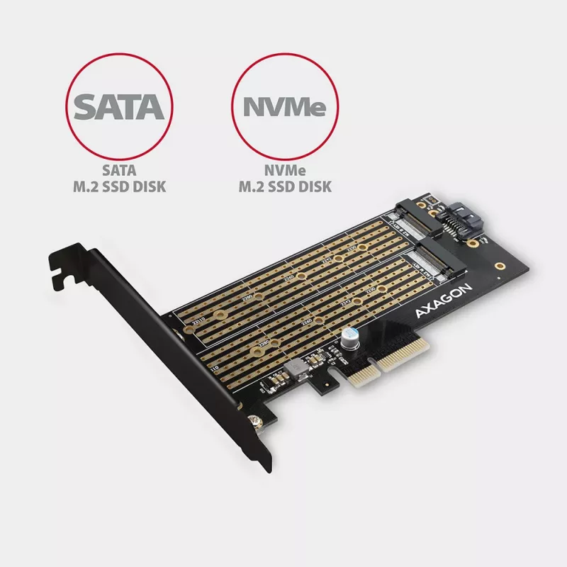 Axagon PCEM2-D PCIe x4 - M.2 NVMe M-key + SATA B-key slot adapter w. SP & LP