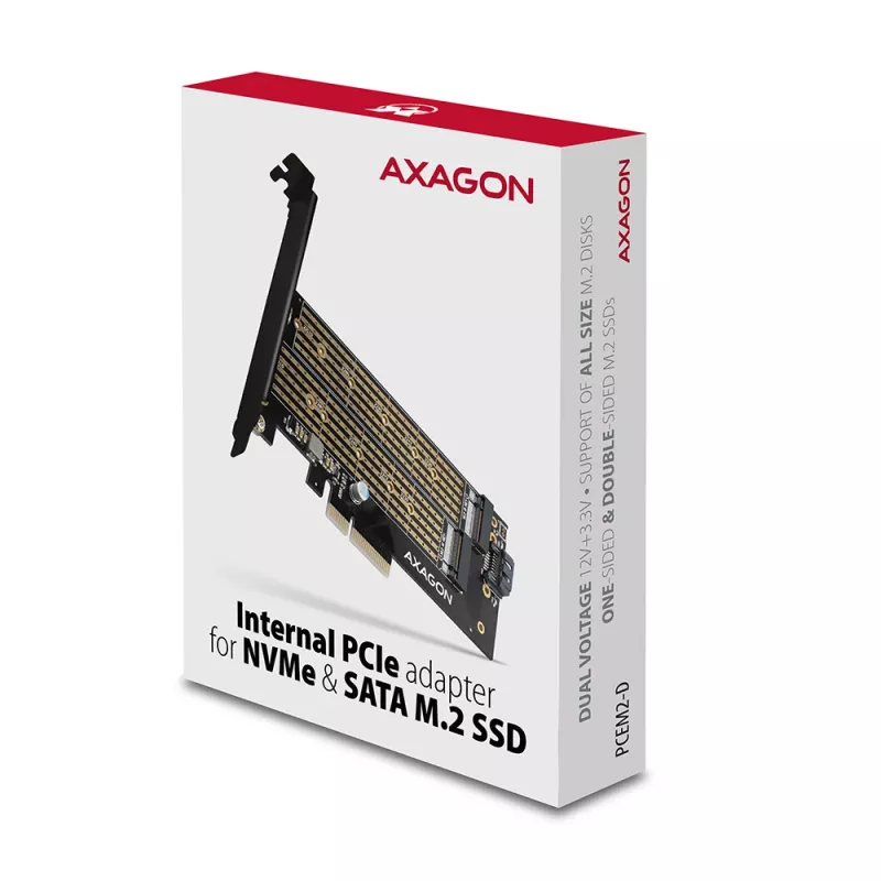 Axagon PCEM2-D PCIe x4 - M.2 NVMe M-key + SATA B-key slot adapter w. SP & LP