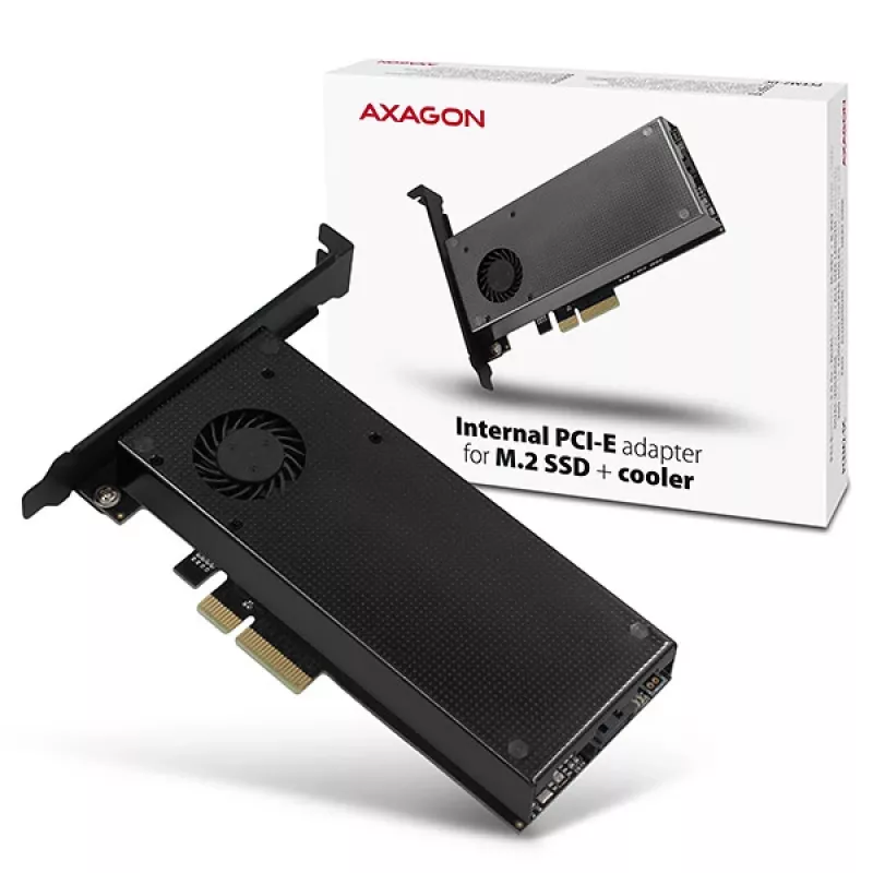 Axagon PCEM2-DC PCIe x4 - M.2 NVMe M-key + SATA B-key slot adapter w. cooler, SP & LP