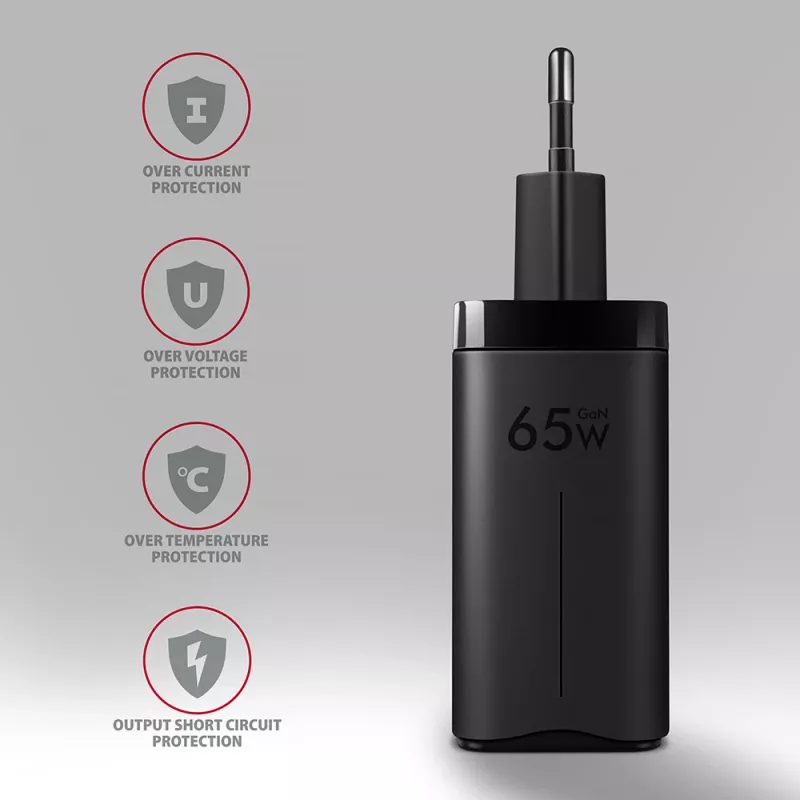 Axagon ACU-DPQ65 GaN Wall charger 65W, 3x port (USB-A + dual USB-C), PD3.0/QC4+/PPS/Apple