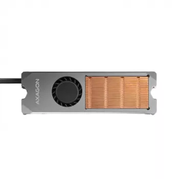 Axagon CLR-M2FAN Copper heatsink with fan for single-sided and double-sided M.2 SSD disks, size 2280, height 13 mm.