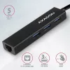 Axagon HMA-GL3A Multiport-Hub USB 3.0 Typ A Gbit-LAN 3x USB-A microSD Wired USB 3.2 Gen 1 (3.1 Gen 1) Type-A Black