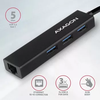 Axagon HMA-GL3A Multiport-Hub USB 3.0 Typ A Gbit-LAN 3x USB-A microSD Wired USB 3.2 Gen 1 (3.1 Gen 1) Type-A Black