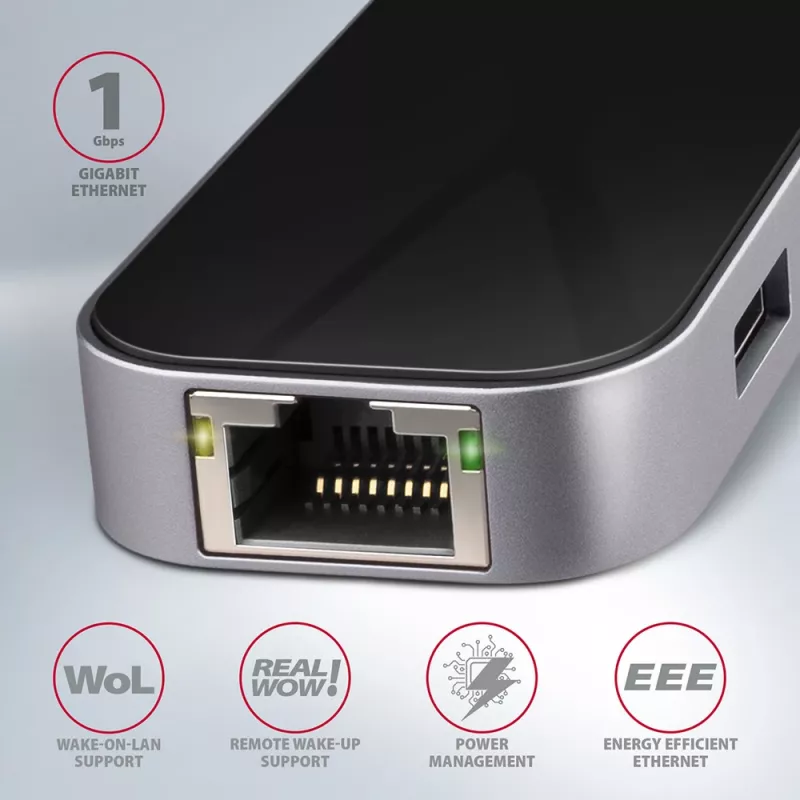 Axagon HMC-6GL USB 3.2 Gen 1 hub, 3x USB-A, HDMI 4k/30Hz, RJ-45, PD 100W, 20cm USB-C cable