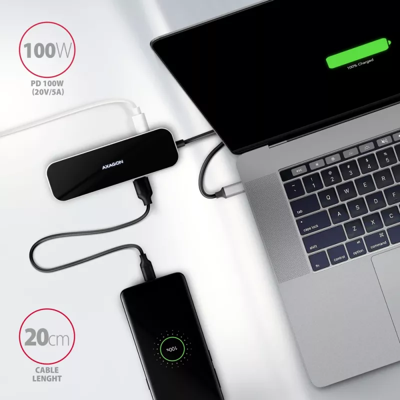 Axagon HMC-6GL USB 3.2 Gen 1 hub, 3x USB-A, HDMI 4k/30Hz, RJ-45, PD 100W, 20cm USB-C cable
