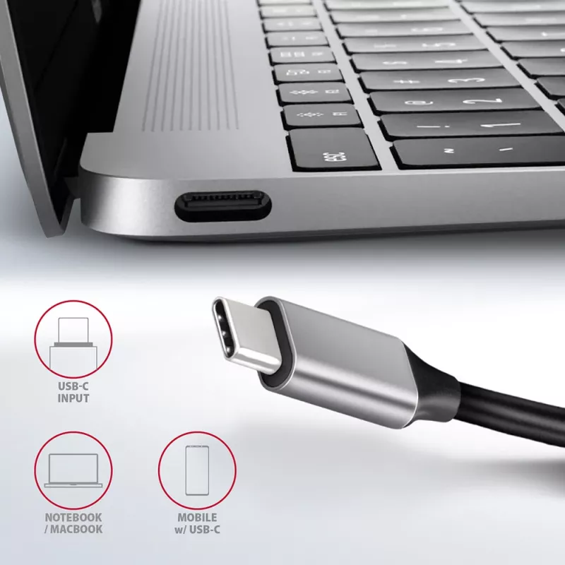 Axagon HMC-6GL USB 3.2 Gen 1 hub, 3x USB-A, HDMI 4k/30Hz, RJ-45, PD 100W, 20cm USB-C cable