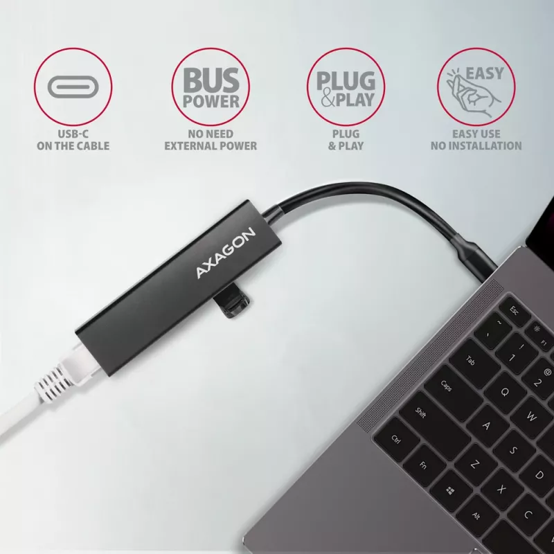 USB-C Hub Axagon HMC-GL3A 3x USB-A Gbit-LAN Black