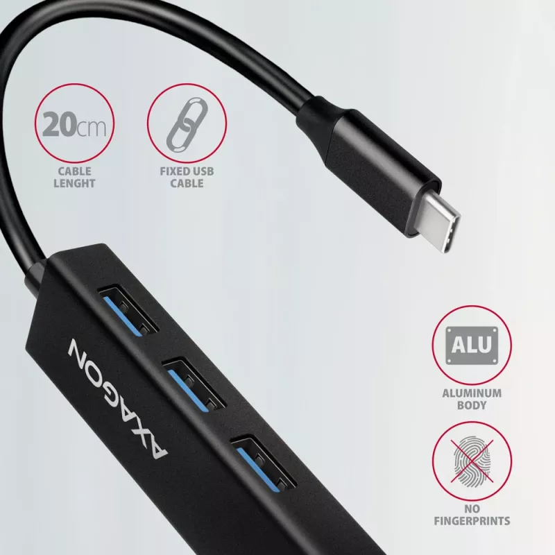 USB-C Hub Axagon HMC-GL3A 3x USB-A Gbit-LAN Black