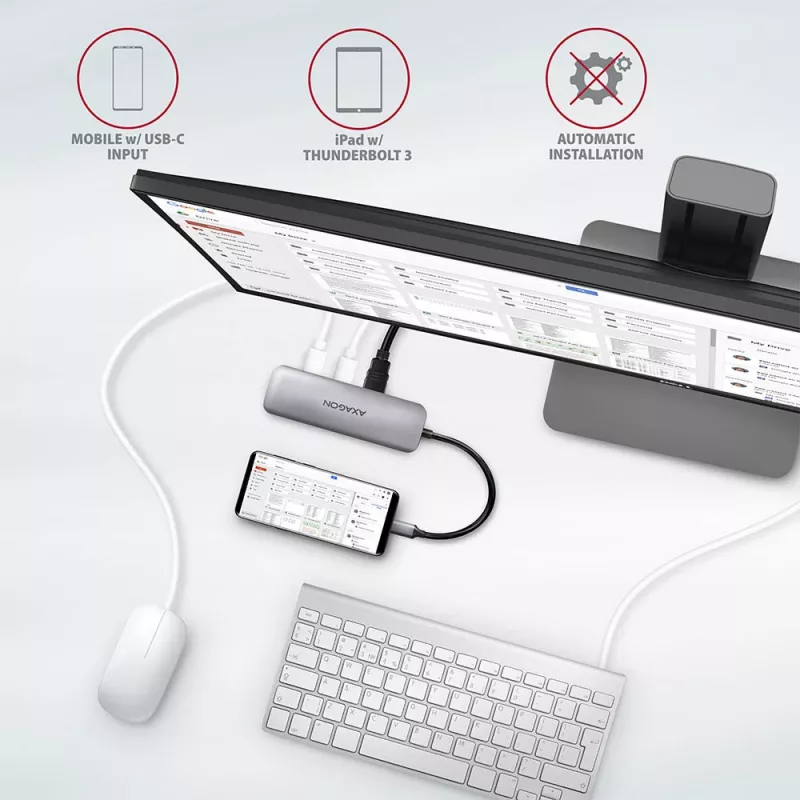 Axagon HMC-5 USB 3.2 Gen 1 hub, 2x USB-A, HDMI, SD/microSD, PD 100W, 20cm USB-C cable