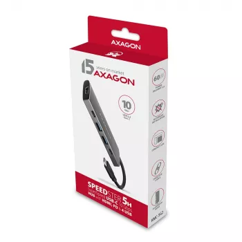 Axagon HMC-5G2 USB 10Gbps hub, 2x USB-A, 2x USB-C, HDMI 4k/60Hz, PD 100W, USB-C cable