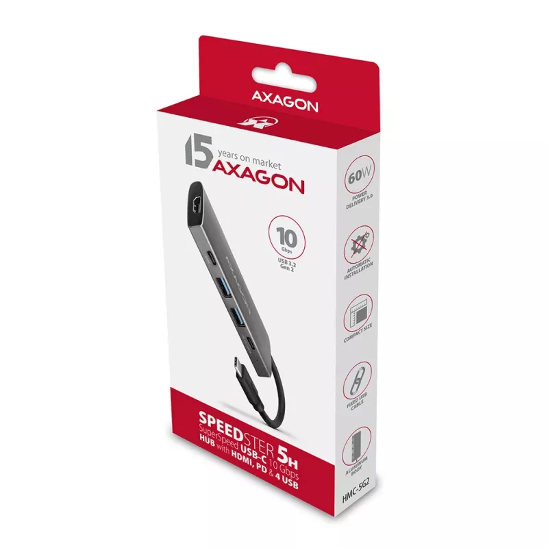 Axagon HMC-5G2 SPEEDSTER 5-in-1 USB-C Hub, 2x USB-A, 2x USB-C, HDMI, PD 60W