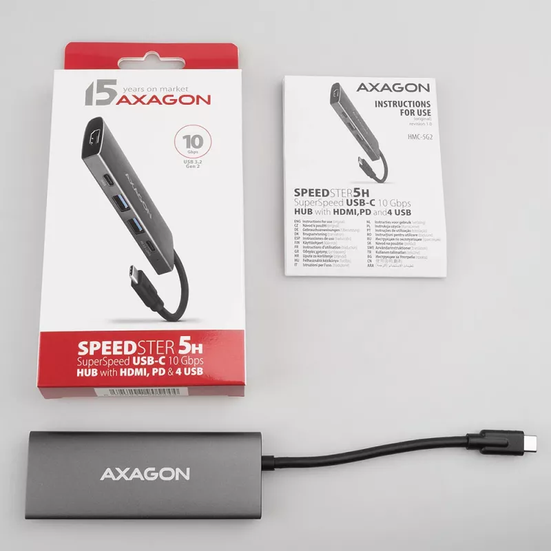 Axagon HMC-5G2 SPEEDSTER 5-in-1 USB-C Hub, 2x USB-A, 2x USB-C, HDMI, PD 60W