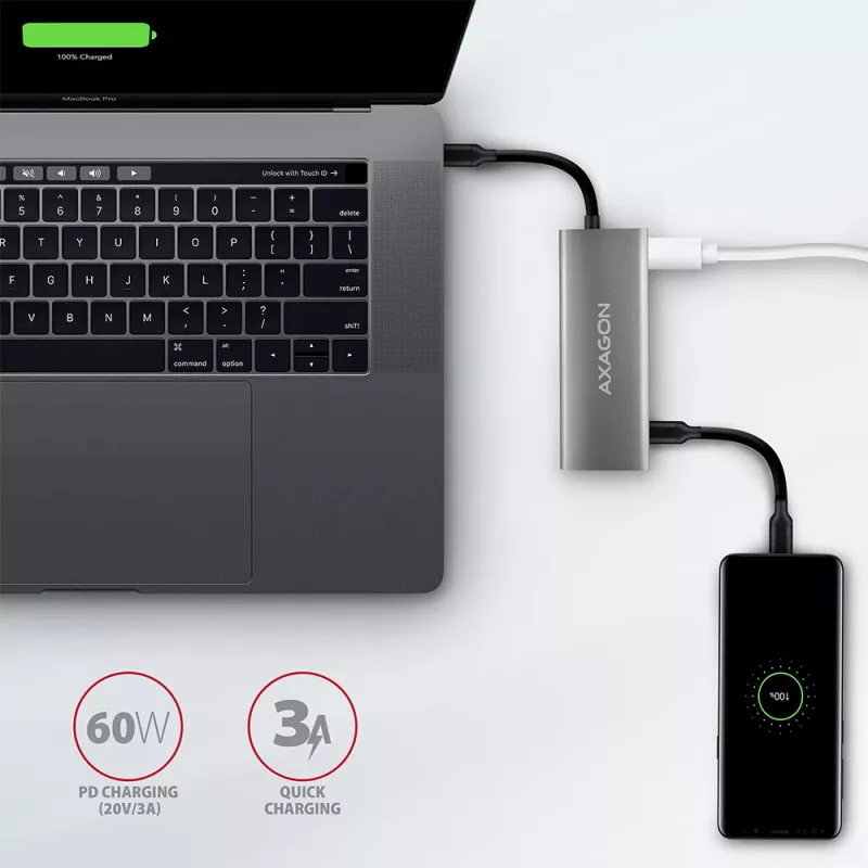 Axagon HMC-5G2 SPEEDSTER 5-in-1 USB-C Hub, 2x USB-A, 2x USB-C, HDMI, PD 60W