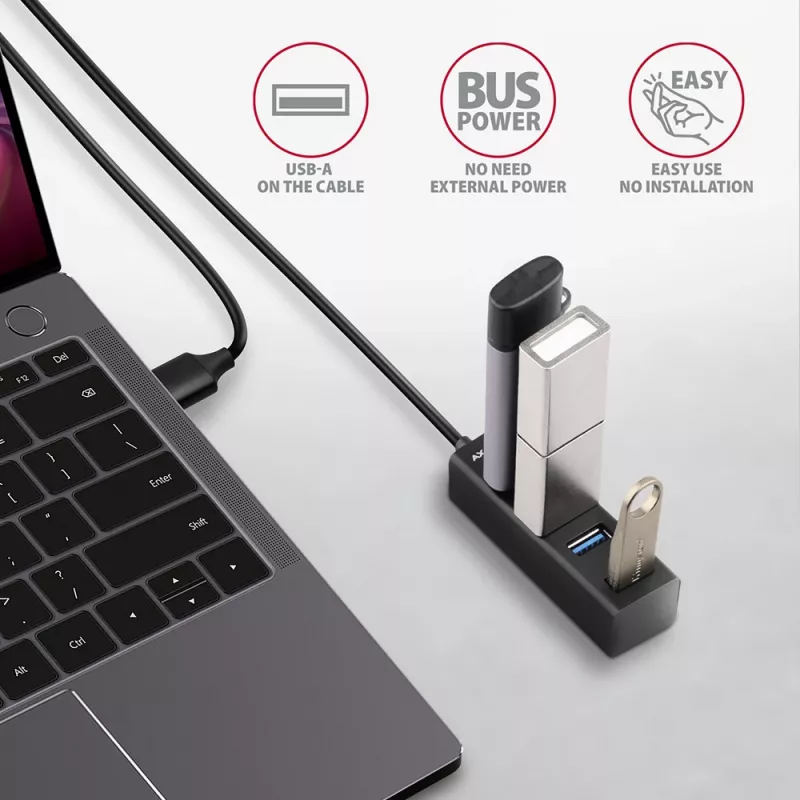 Axagon HUE-M1AL 4x USB 3.2 Gen 1 MINI hub, metal, 1.2m USB-A cable
