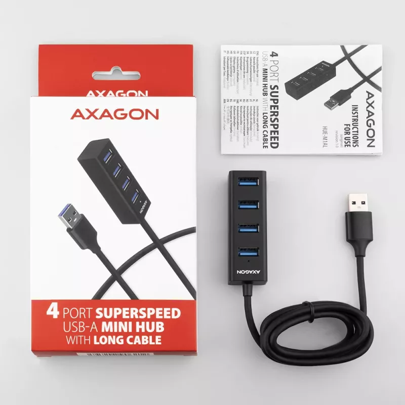 Axagon HUE-M1AL 4x USB 3.2 Gen 1 MINI hub, metal, 1.2m USB-A cable