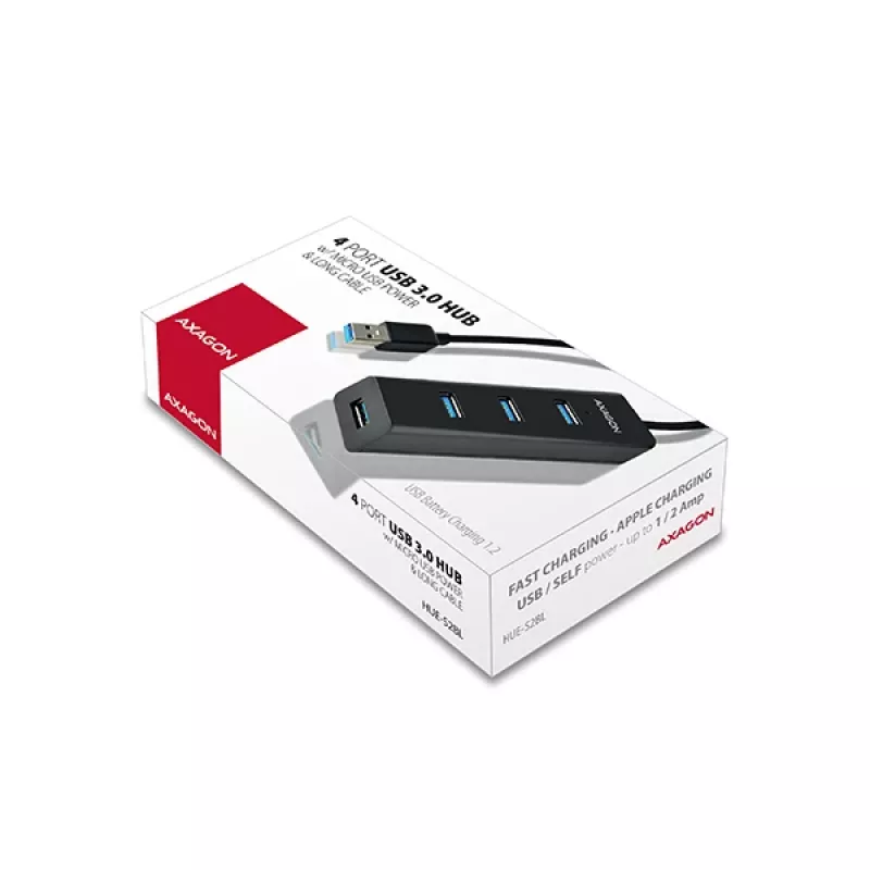 Axagon HUE-S2BL 4x USB 3.0 CHARGING hub w. 1.2m cable, power micro USB
