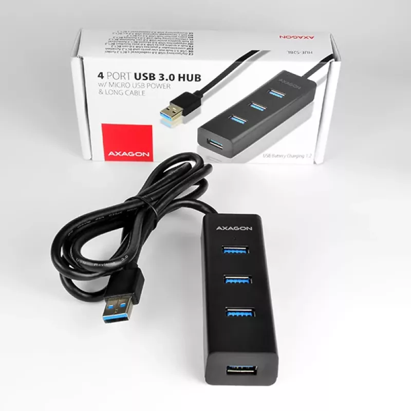 Axagon HUE-S2BL 4x USB 3.0 CHARGING hub w. 1.2m cable, power micro USB