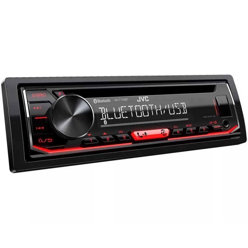 JVC KD-T702BT 1-DIN CD Receiver, Black, 1 DIN, 200 W, 50 W, CD, LCD