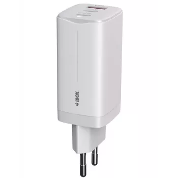 IBOX mobile device charger ILUC65W, 65W, 2x USB-C + 1x USB-A, white, 1.5 m cable