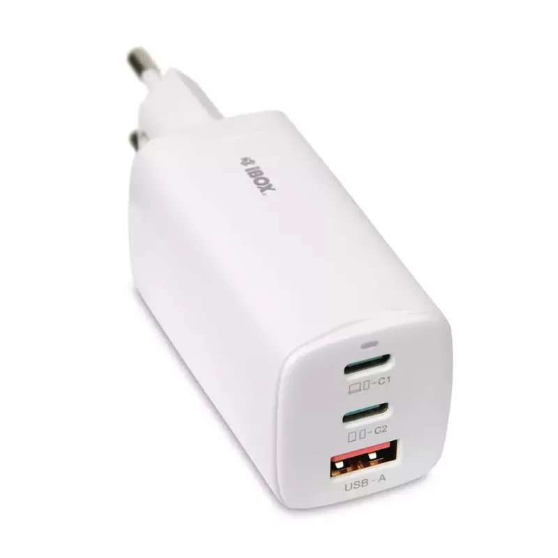 IBOX mobile device charger ILUC65W, 65W, 2x USB-C + 1x USB-A, white, 1.5 m cable