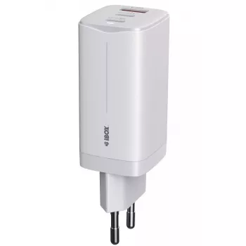 IBOX mobile device charger ILUC65W, 65W, 2x USB-C + 1x USB-A, white, 1.5 m cable