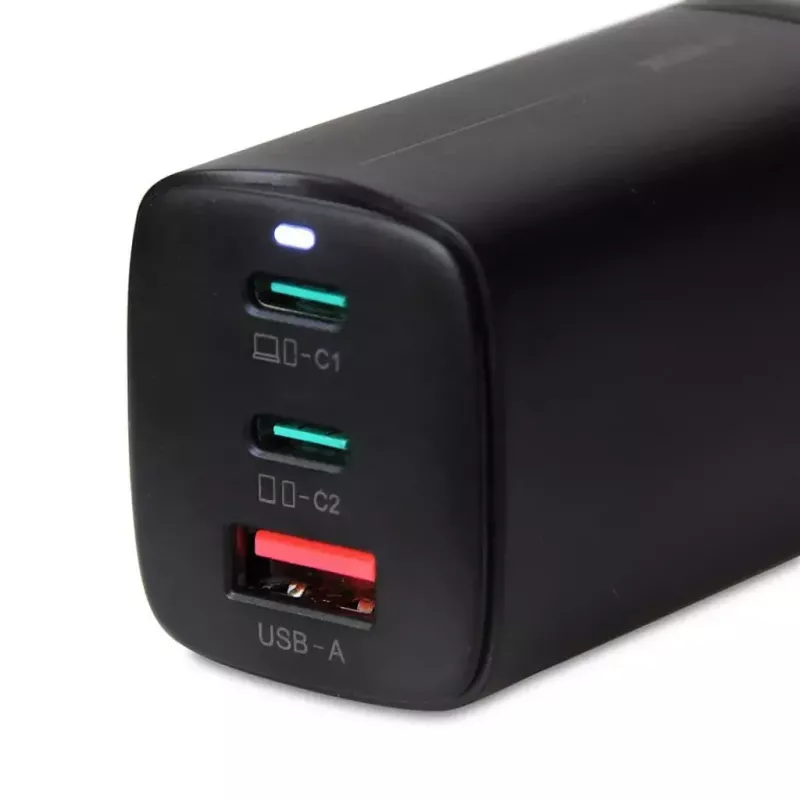AC mobile device charger IBOX ILUC65B — 65 W, 3x USB (2x USB‑A Gen1, 1x USB‑C), black, 100–240 V