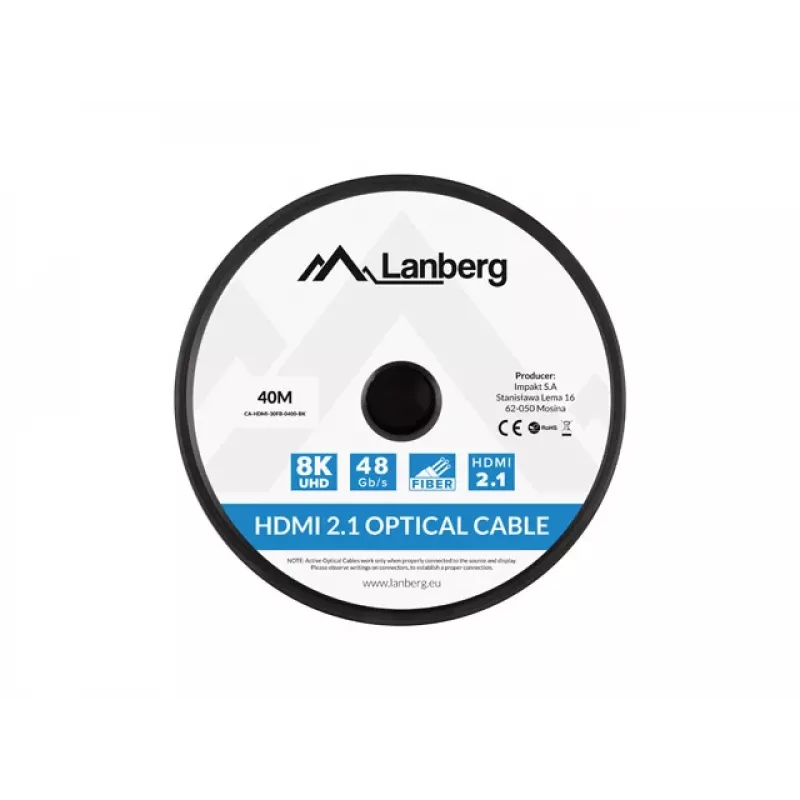 LANBERG HDMI Cable - M/m v2.1 Optical Aoc - 40m Black