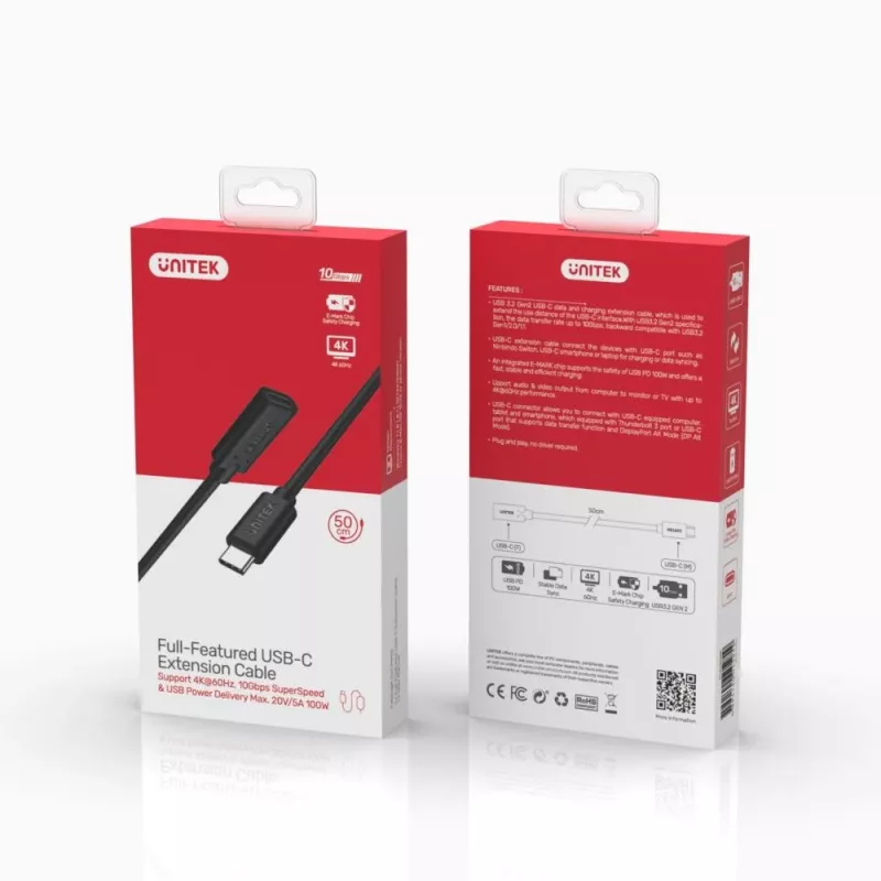 UNITEK USB C Cable - USB 3.2 Gen 2 (3.1 Gen 2) - 0.5m Black
