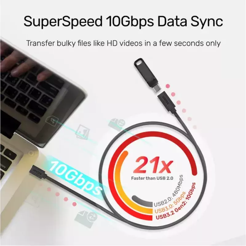 USB-C to USB-C cable Unitek C14086BK-1.5M — USB 3.2 Gen 2, 10 Gbit/s, 5 m, black