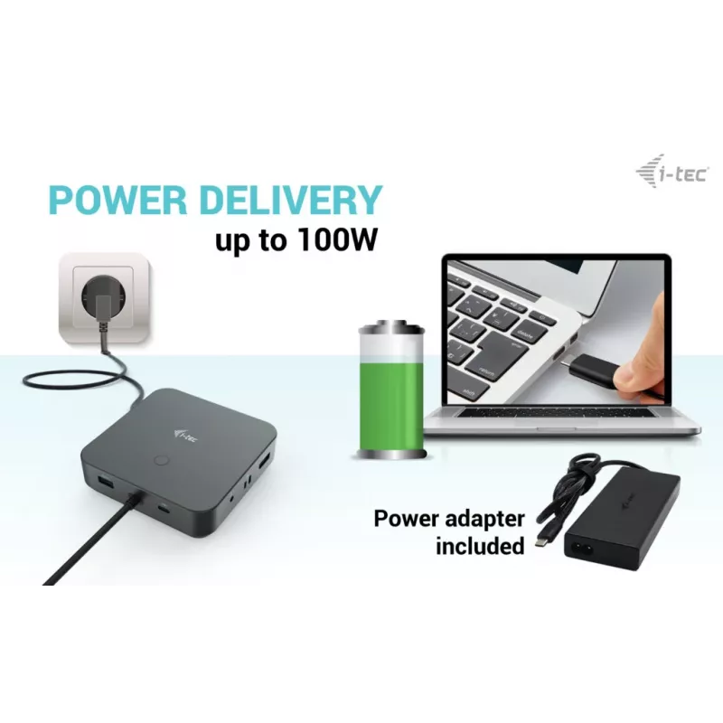 i-tec USB-C HDMI Dual DP Docking Station with Power Delivery 100 W + Universal Charger 100 W
