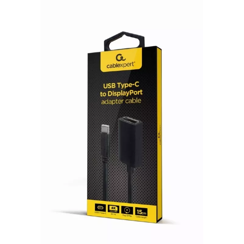 GEMBIRD USB Type-C to DisplayPort Adapter Cable, 4K, 15cm, Black