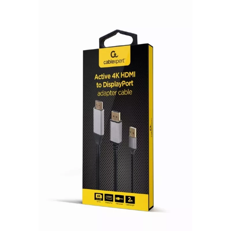 GEMBIRD Active 4K HDMI Male to DisplayPort Male Adapter Cable, 2m - Black