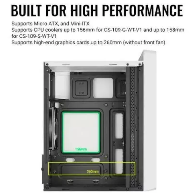 PC case AEROCOOL PGS CS-109-G-WT-v1 Mini Tower SPCC white — microATX, up to 26 cm GPU, FRGB, mesh front