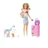 Barbie Dreamhouse Adventures Doll and Accessories, “Malibu” Travel Set with Puppy and 10+ Pieces Including Working Suitcase