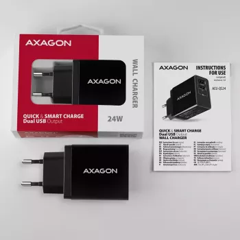 Axagon ACU-QS24 QUICK and SMART Wall charger, 2x USB port QC3.0/AFC/FCP + 5V-1.2A, 24W